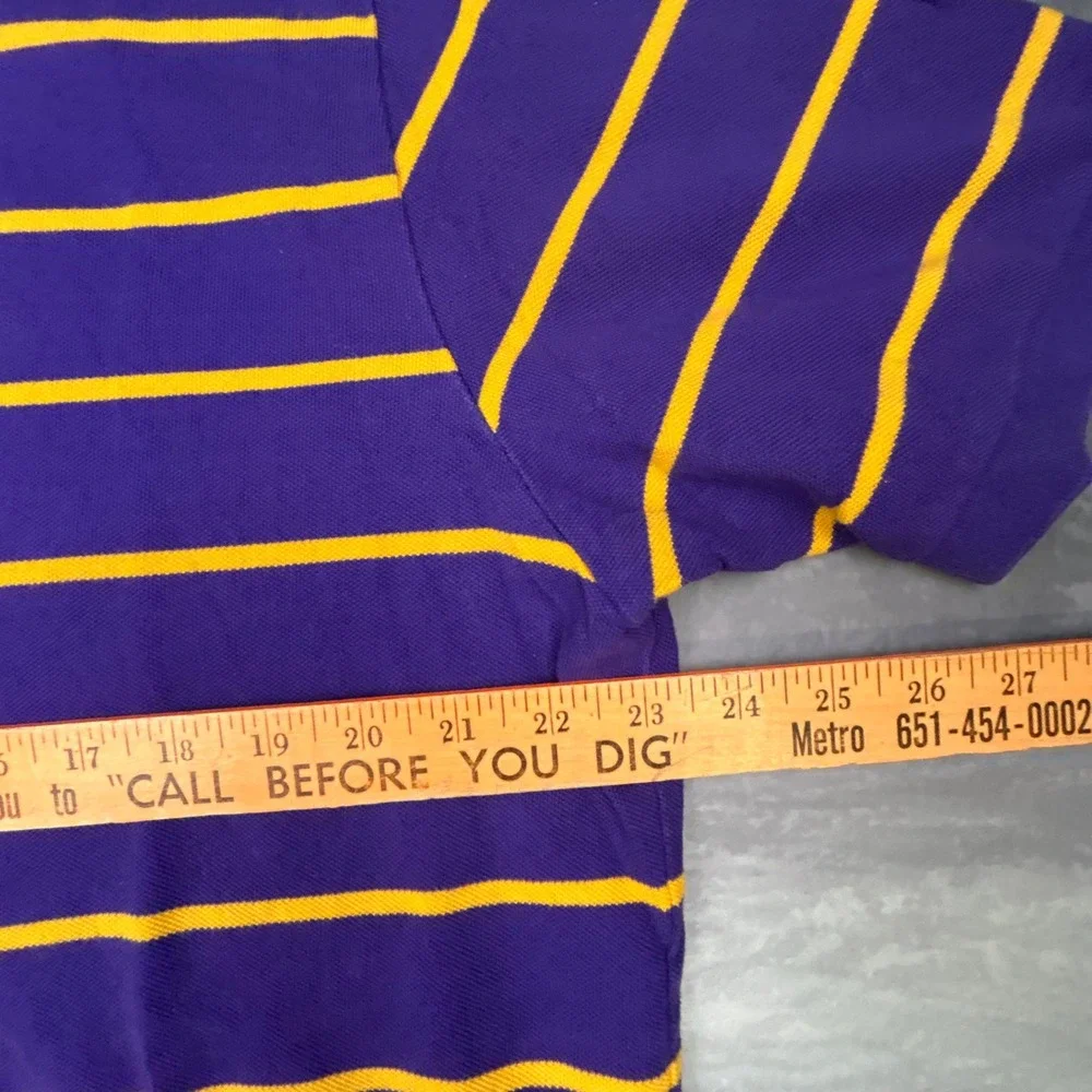 Polo Ralph Lauren Striped Polo Shirt Mens XL Purple Yellow Y2K Vintage Boxy Fit